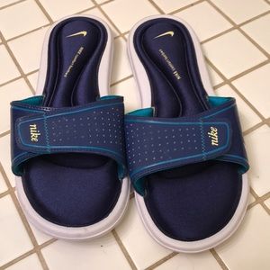 blue nike slides